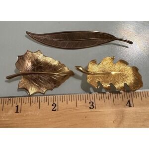 Vintage Gold Tone Leaf Brooch Set Of 3